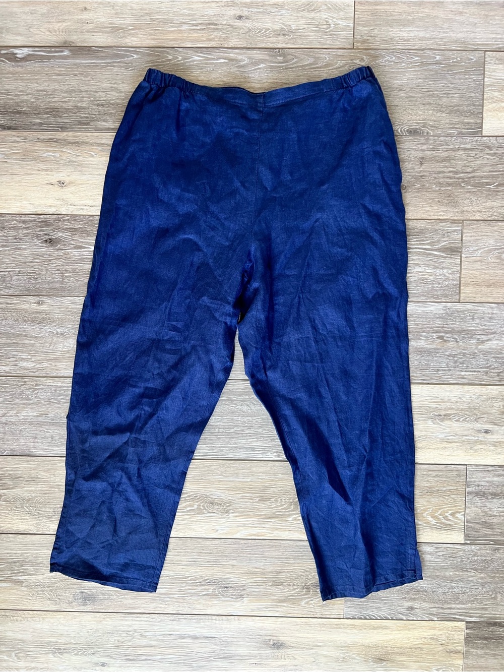 Flax Women's Navy Elastic-Waist Linen Trousers